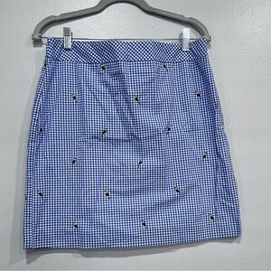 Talbots Blue Gingham Women bird embroidered mini skirt Size 10 petite